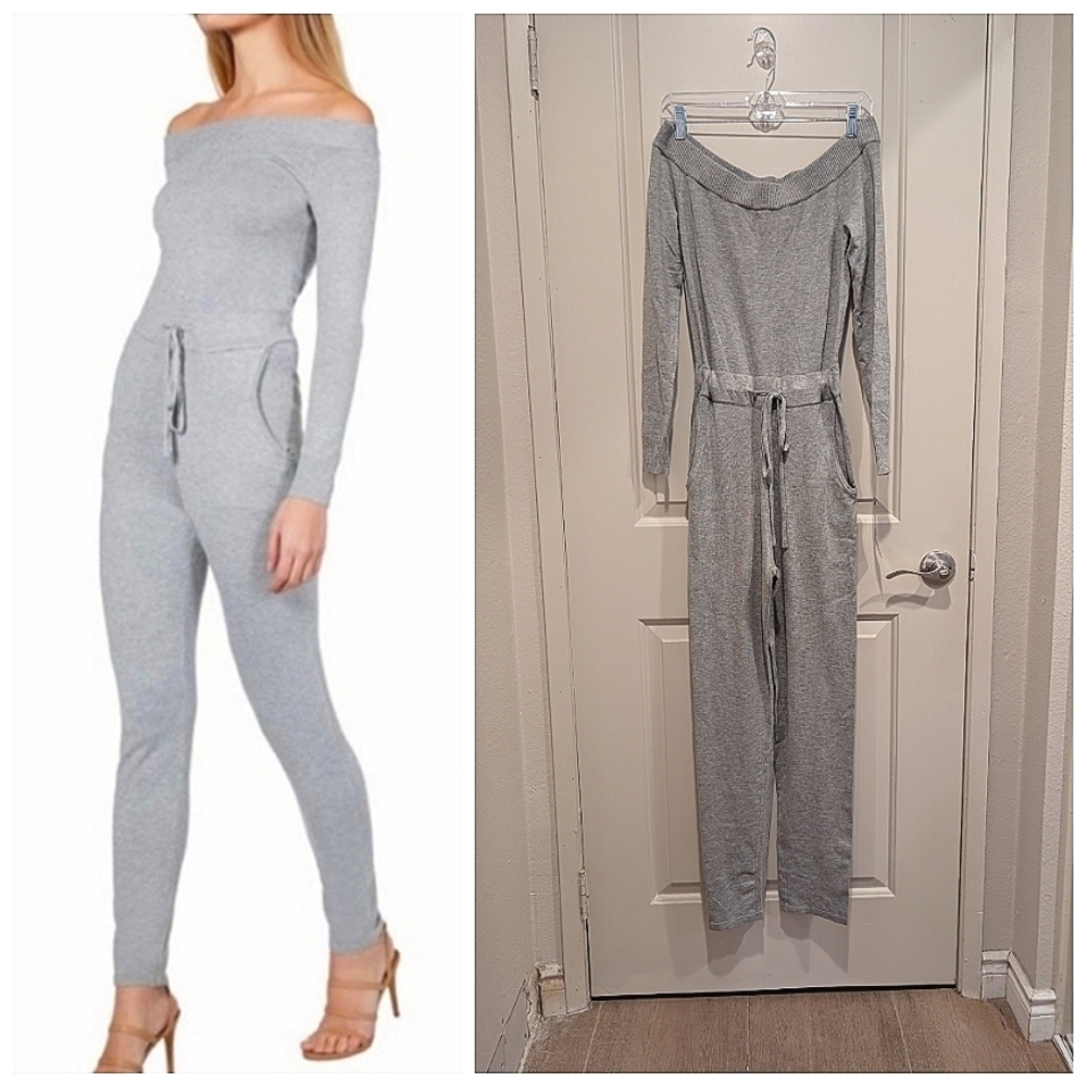 NWT Bebe Viscose Jumpsuit Long Sleeve Heather Gray Size Medium MSRP $159
